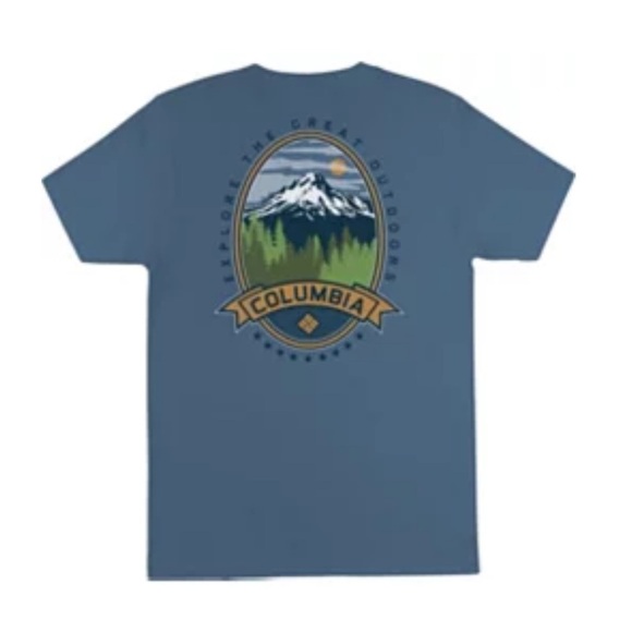 Columbia Men's Heaven Explore Outdoors Graphic T-Shirt Blue Short Sleeve XL - Picture 1 of 12